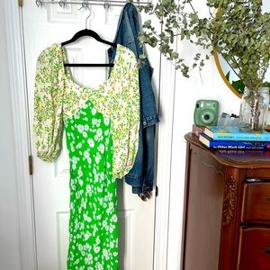 Rixo for Target Green Daisy Long Sleeve Swing Dress